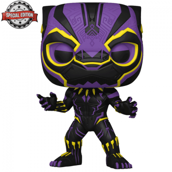 FUNKO POP! - MARVEL - Blacklight Black Panther T Challa #891 mit Tee Größe S